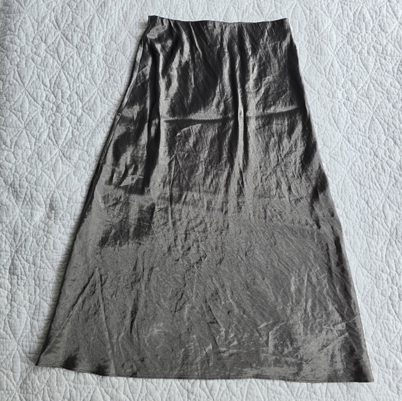 Aritzia Babaton Gunmetal Grey Midi Satin Slip Skirt - Picture 1 of 9